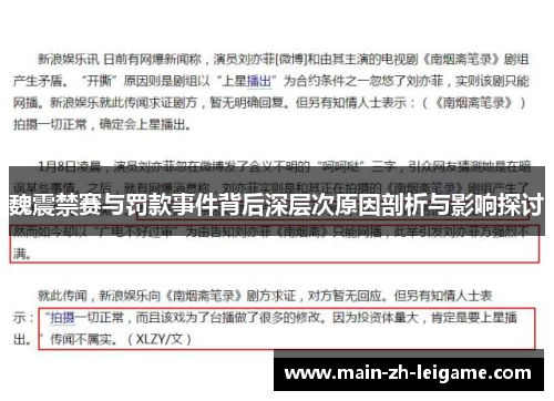 魏震禁赛与罚款事件背后深层次原因剖析与影响探讨